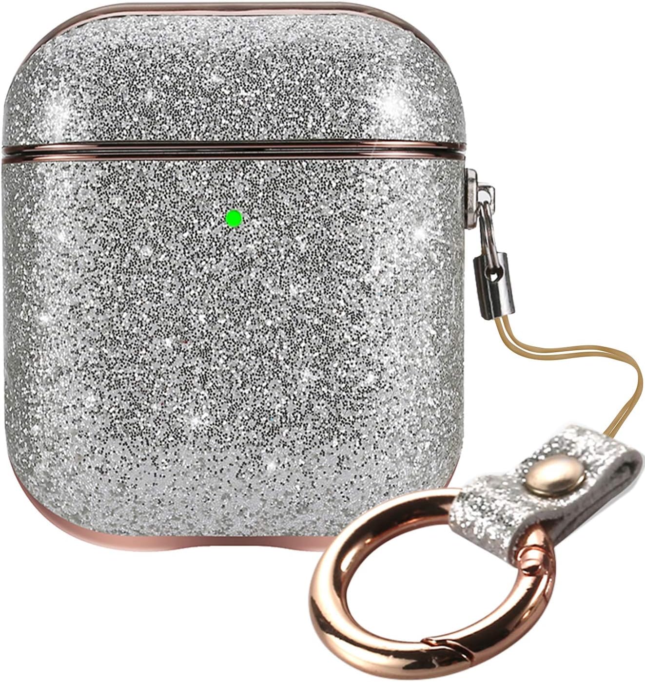 Aladrs Bling Hard Shell Cover Compatible with Glitter Airpod 1/2, Protective Case for Apple AirPods 2nd / 1st, Silver