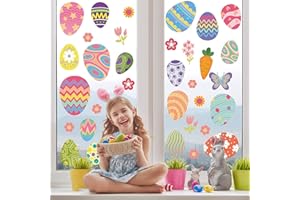 YJHAT 4 Sheets Easter Window Clings Decals, Happy Easter Bunny & Eggs Stickers, Spring Holiday Glass Decor for Home Office Sc