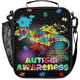 Bardic Lunch Box for Boys Girls - Autism Awareness Reusable Insulated Lunch Bags for Kids - Large Capacity Cooler Back to School Lunch Thermal Meal Tote Kit, Dinosaur