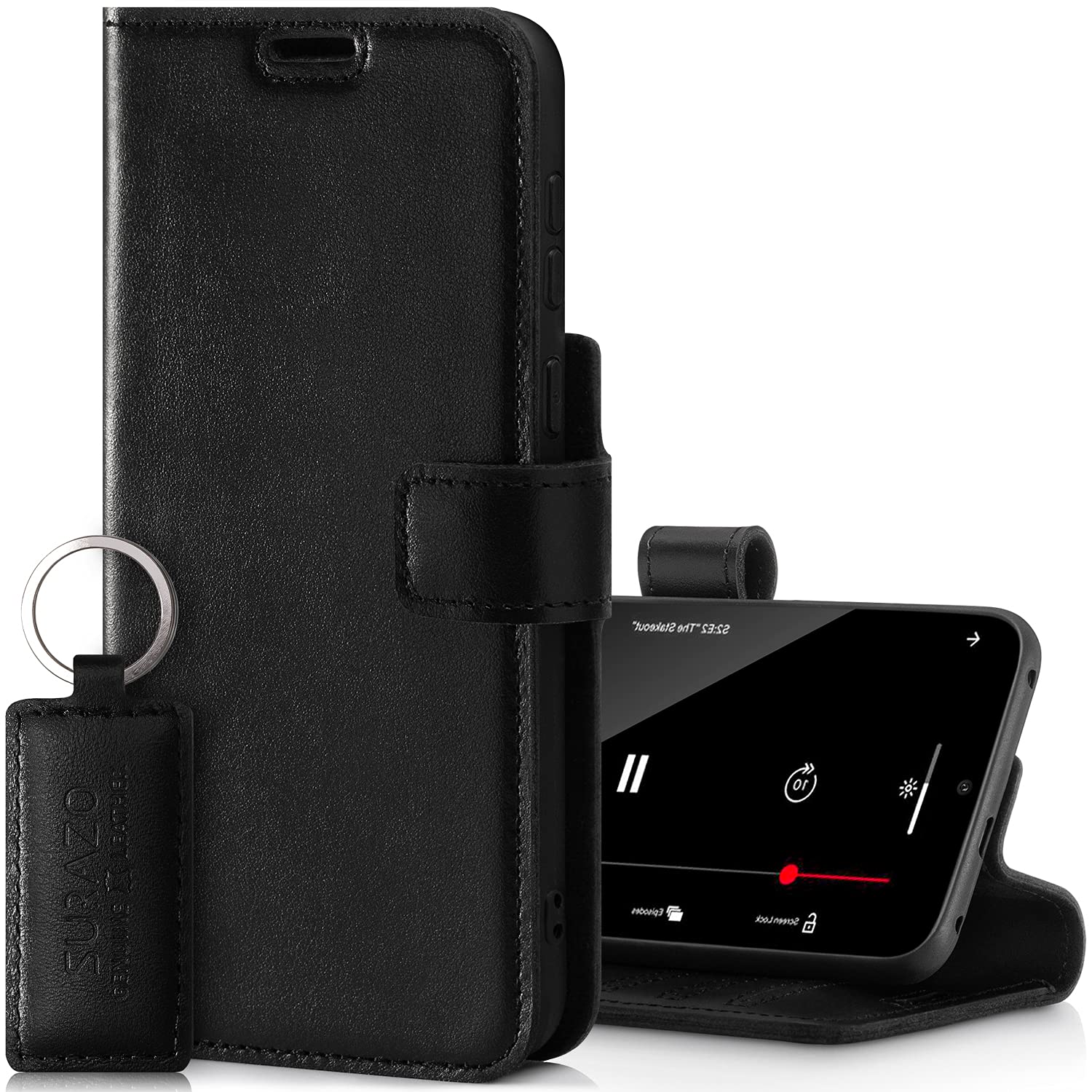 SURAZO Prestige Leather Case for Apple iPhone 13 Pro Max - RFID Wallet Flip Cover with 3 Card Slots & Cash Pocket - Secure Magnetic Closure & Kickstand - Real Leather Folio Bumper (Costa Black) — image 1