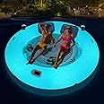 Alpcouts Inflatable Tanning Pool Lounger Float with Lights, Solar Giant Suntan Tub Pool Float Adults, 79'' x 79'' Extra Large Sunbathing Pool Lounge Raft Round Tanning Bed for Pool, Backyard, Lake.