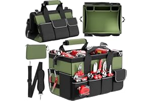 Goovilla Tool Bag 15.5 Inch with 1 Pouch | 17-Pocket Portable Tool Box Organizer Storage with Adjustable Strap, Soft Handle and Durable Zipper | Heavy Duty Tool Bags for Men, Father’s Day (Green)