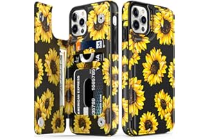 LETO for iPhone 15 Pro Case Flip Folio Leather Wallet - Fashionable Flower Designs - Card Slots,Kickstand - Protective Phone Case for Women and Girls - 6.1" - Blooming Sunflowers