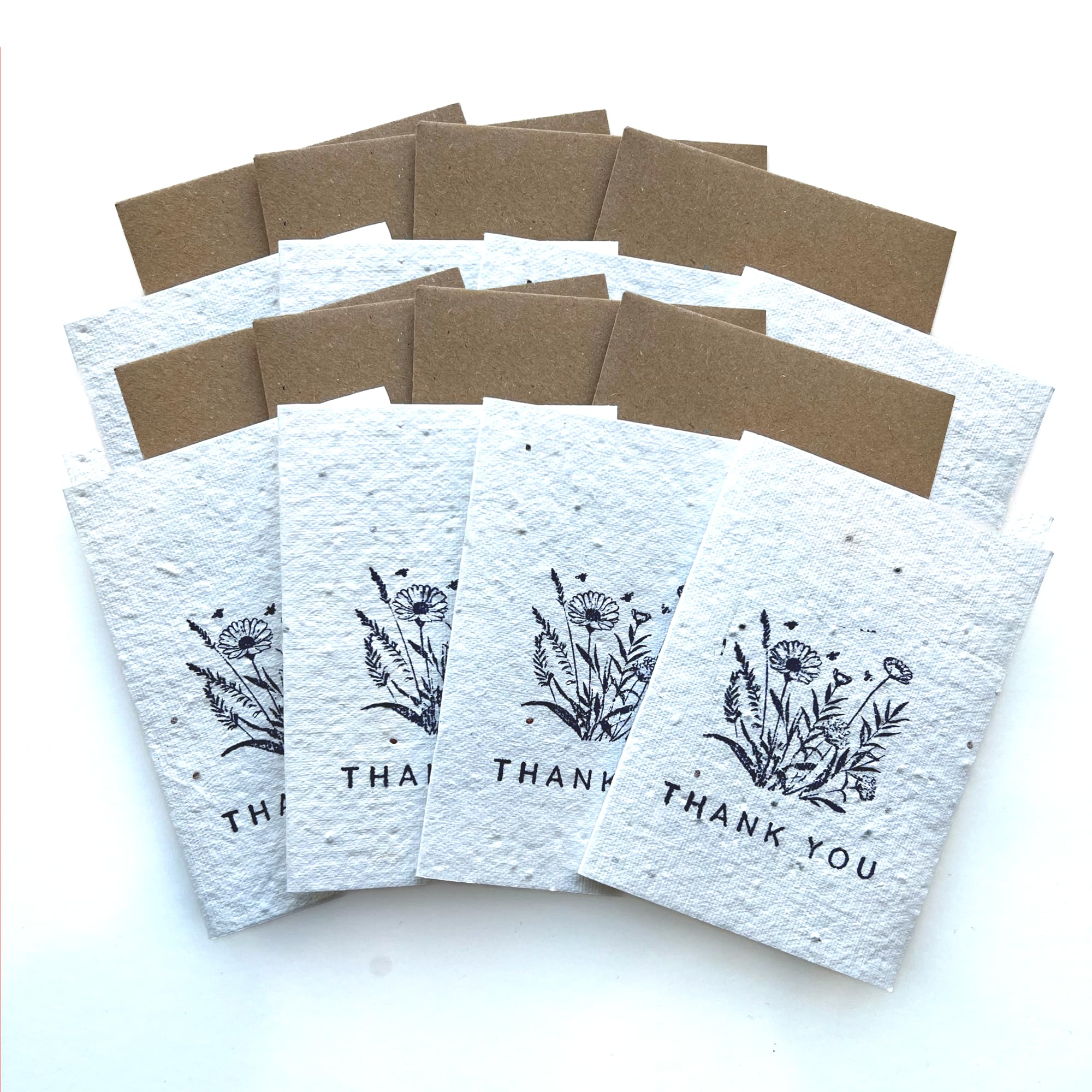 Small Plantable Seed Paper Thank You Cards - Handmade, Eco Friendly & Recycled Gratitude Notes/Giftcards for Teacher, Friend, Wedding etc - Biodegradable Pack of 8 A7 Mini Greeting Gifts