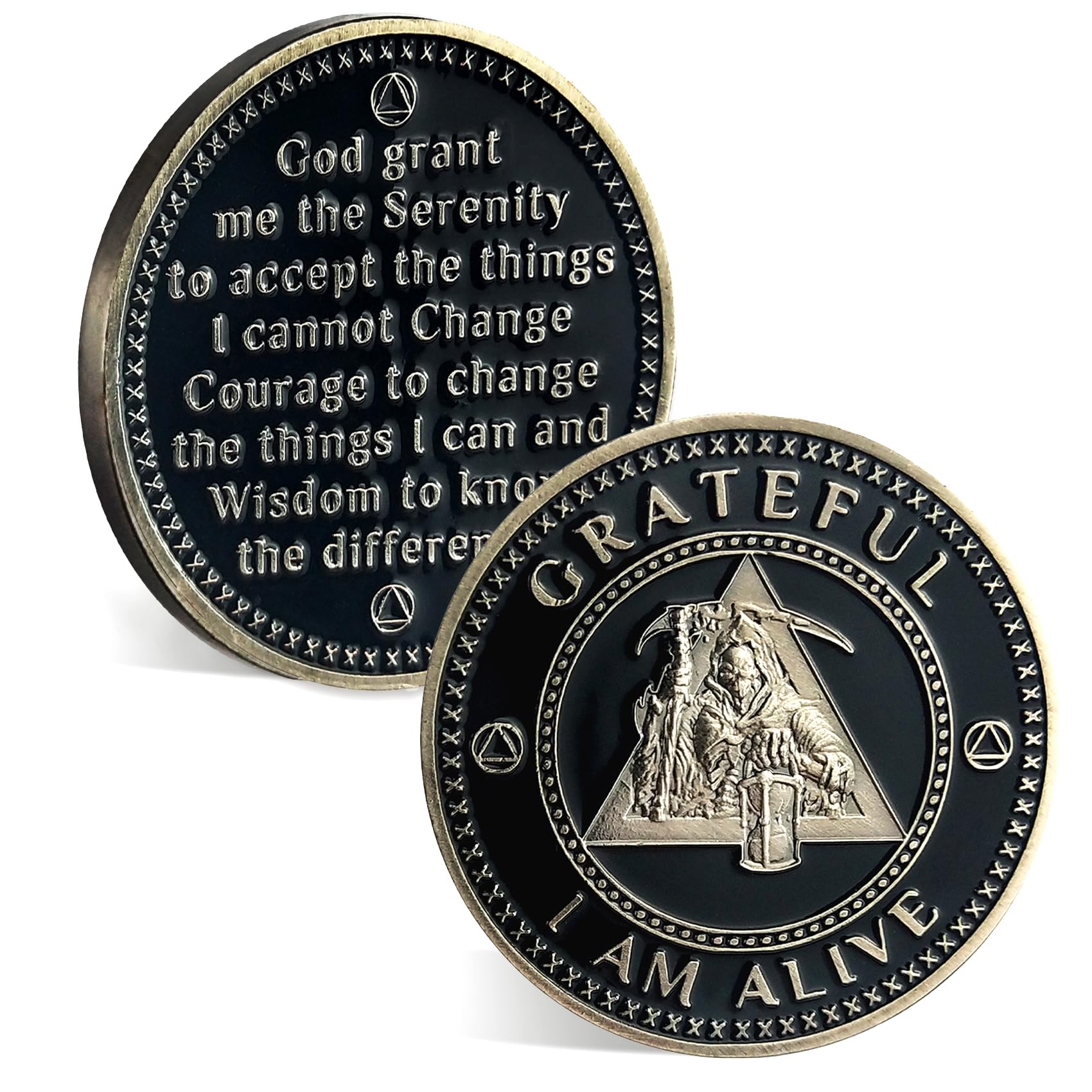 ACGZQY Sobriety Chip, Grateful I Am Alive Ferryman AA Coin and Medallions Sobriety Coin Recovery Token with Serenity Prayer Sobriety Gifts
