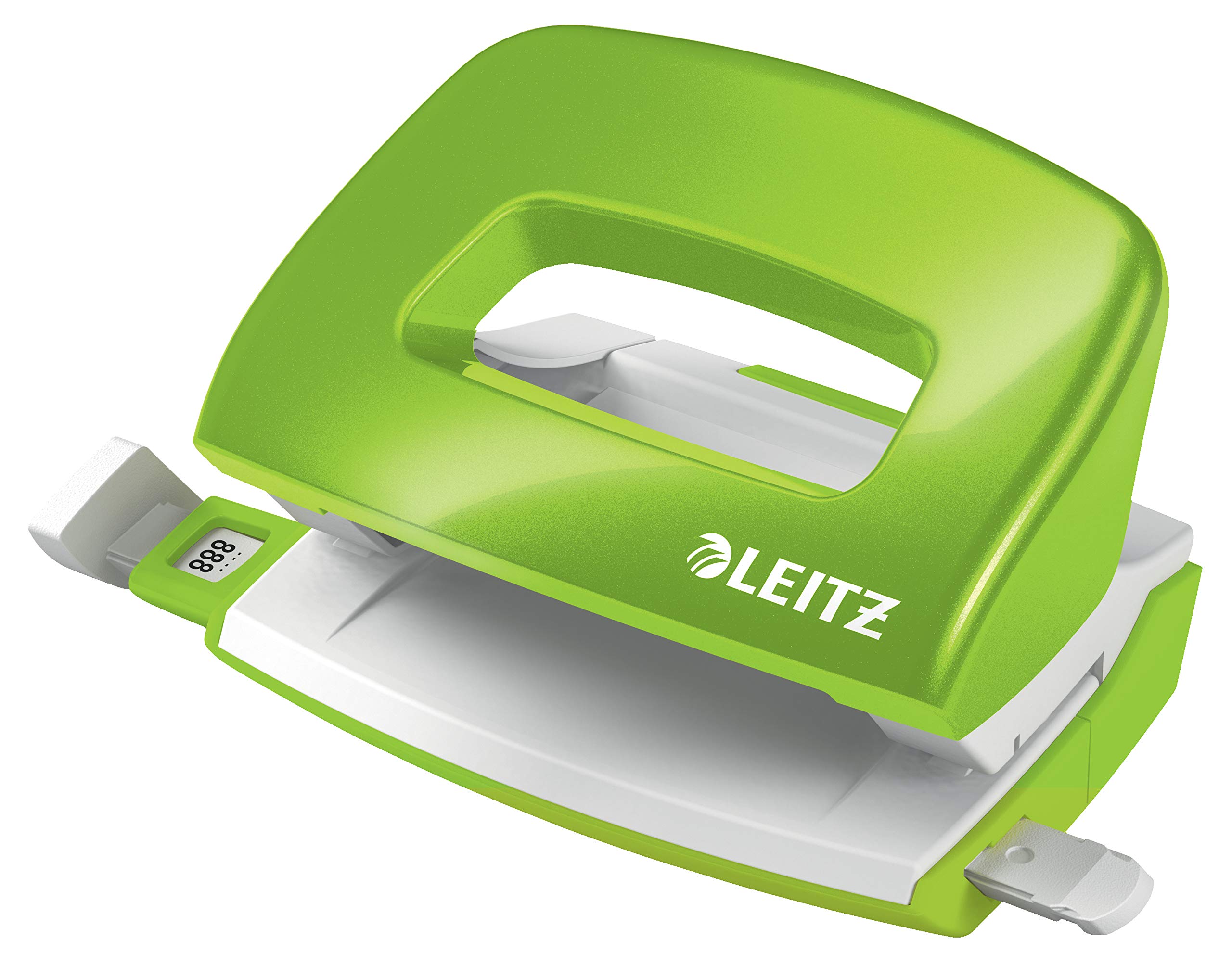 Leitz 50601054 Mini Hole Punch, 10 Sheets, Guide Bar with Format Markings, Metal, WOW Range, Green