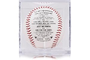 SYNGUCK Baseball Gift for Grandson-Clear Acrylic Display Case-Heartfelt Grandparents to Grandson Baseball with Inspirational Message - Perfect Birthday, Graduation Gift
