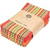 Mexican Kitchen Towels - 100% Cotton Southwest Dish Towels - 6 Pack, 28"x16", Reusable, Washable, Quick-Dry, Lint-Free, Red and Orange Colorful Tribal Theme Towels for Festive Feel (Red & Orange)