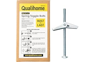QUALIHOME Spring Toggle Bolt Anchors - Heavy Duty Wall Anchors for Hanging Items w/Hollow Walls & More - Stainless Steel Hollow Wall Anchor for Frames, Shelves, Mirrors & More, 15 Pack (1/4" x 4")