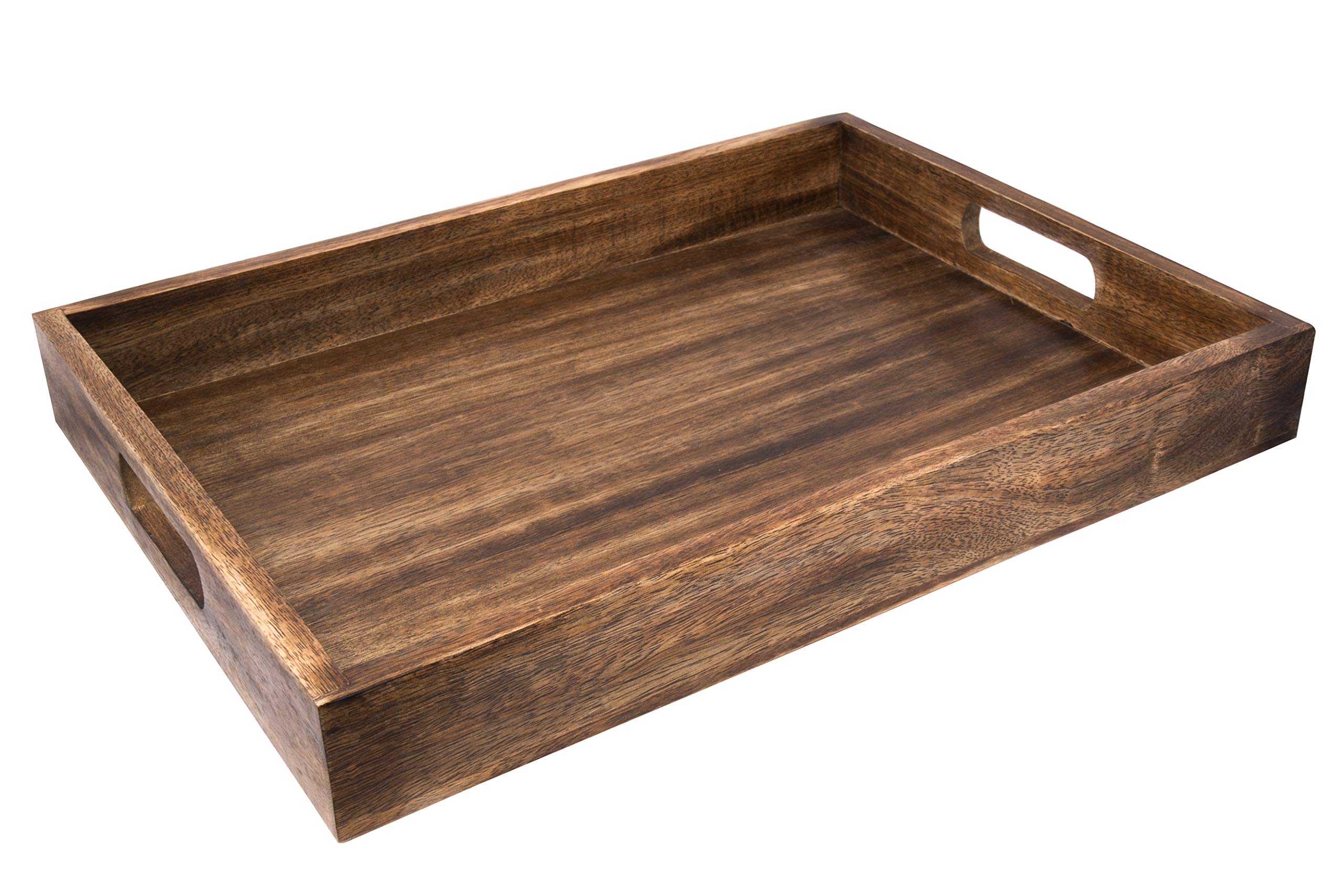 GoCraft Handmade Classic Wooden Tray – Large 16.5" Mango Wood Serving Tray with Handles – Elegant Kitchen & Dining Accessory – Ideal for Breakfast in Bed, Coffee, Tea