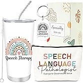 Keluna Speech Therapy Gifts for Women - 3Pcs Speech Therapist Gift Set, 20Oz SLP Tumbler, Speak Language Pathologist Keychain and Makeup Bag, SLP Thank You Appreciation Birthday Christmas Presents