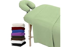 LONDON LINENS 3 Piece Set Massage Table Sheets Set - 100% Natural Cotton Flannel- Includes Massage Table Cover, Massage Fitted Sheet, and Massage Face Rest Cover (Sage Green)