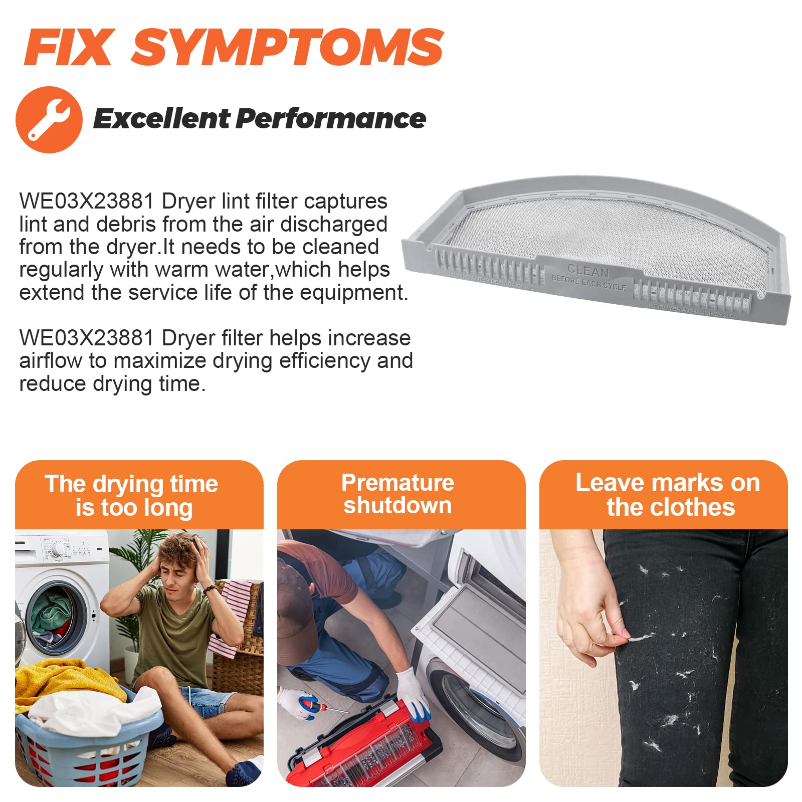 WE03X23881 GTD42EASJ2WW Dryer Lint Fliter(stainless steel)Fit for GE Hotpoint appliance lint filter - Dryer Lint Trap work with AP6031713 4476390 gtd33eask0ww, gtd45gasj0w, gdt84ecsn0ws, gfd55essn0ww