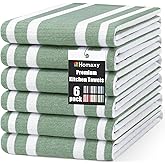 Homaxy Premium Kitchen Towels 18”x 28”, Large Cotton 380 GSM Kitchen Hand Towels, Stripe and Terry Dish Towel, Highly Absorbent Tea Towel Set with Hanging Loop, 6 Pack, Grass Green