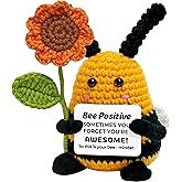 Mini Funny Bee Positive Crochet Animals - Valentines Day Birthday Gifts for Women Men Teens, Cheer Up Appreciation Gifts for Coworkers, Husbands, Friends, Handmade Emotional Support Crochet Bee Decor