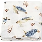 LifeTree Baby Swaddle Blanket, 70% Viscose from Bamboo and 30% Cotton Muslin Swaddles Blankets Boys Girls, Sea Turtle Swaddling Blanket for Newborn, Super Soft Large 47" x 47"