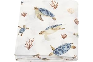 LifeTree Baby Swaddle Blanket, 70% Viscose from Bamboo and 30% Cotton Muslin Swaddles Blankets Boys Girls, Sea Turtle Swaddling Blanket for Newborn, Super Soft Large 47" x 47"