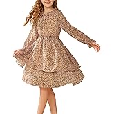 GRACE KARIN Girls Fall Long Sleeve Dress Formal Party Holiday Smocked Waist Midi Dresses 5-12Years