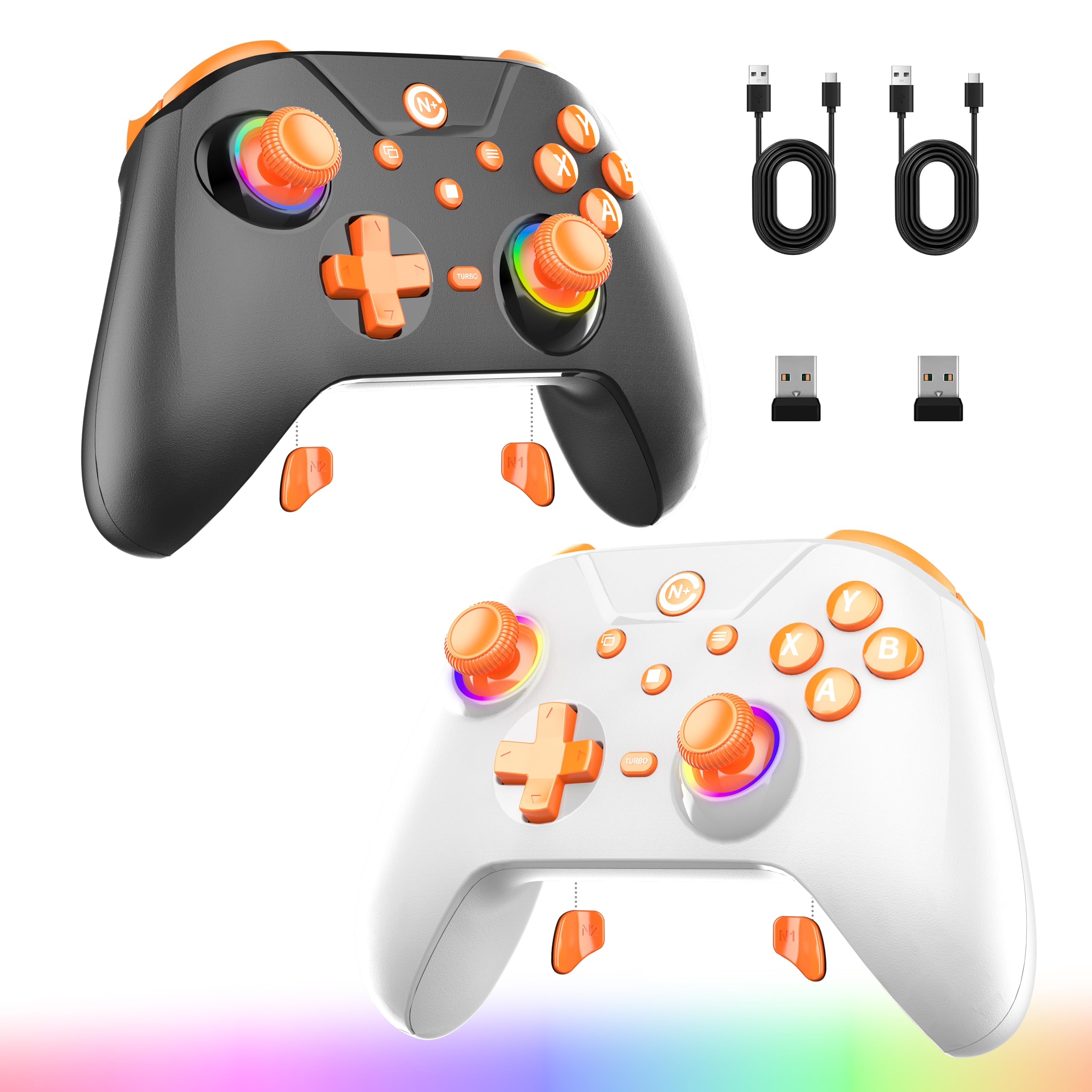 Photo 1 of 2-Pack PC Controller?Wireless Controller With 2 Rear Buttons (N1, N2), 2 Shoulder Buttons (M1, M2), RGB Lighting, Hall Effect Triggers, 1000 Hz Polling Rate , Compatible with Windows PC, SWITCH, iOS and Android