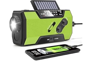 RUNNINGSNAIL Emergency Crank Weather Radio, AM/FM/NOAA Hand Crank Portable Solar Radio with SOS Alarm, Battery Operated, LED Flashlight & Reading Lamping, 2000mAh Power Bank for Emergency Phone Charge Green