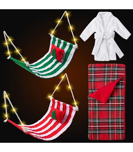Set De Ropa Navideña Para Muñecas – 2 Disfraces De Elfo, 2 Bufandas, Columpio De Madera Y Mini Scooter, Accesorios A Escala 1:12 Para Decorar Casas De Muñecas Y Escenas De Navidad