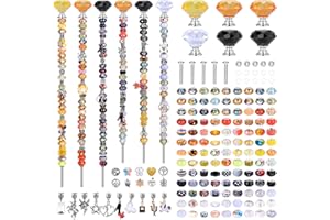 AIPRIDY DIY Fairy Wand Garden Beads Stakes Wands Kit,Multiple Color Scheme European Beads Crystal Diamond Tops and 12 or 10 Inch Threaded Rods,Stainless Steel Stakes with Diamond Toppe(Black+white+sun+lemon)