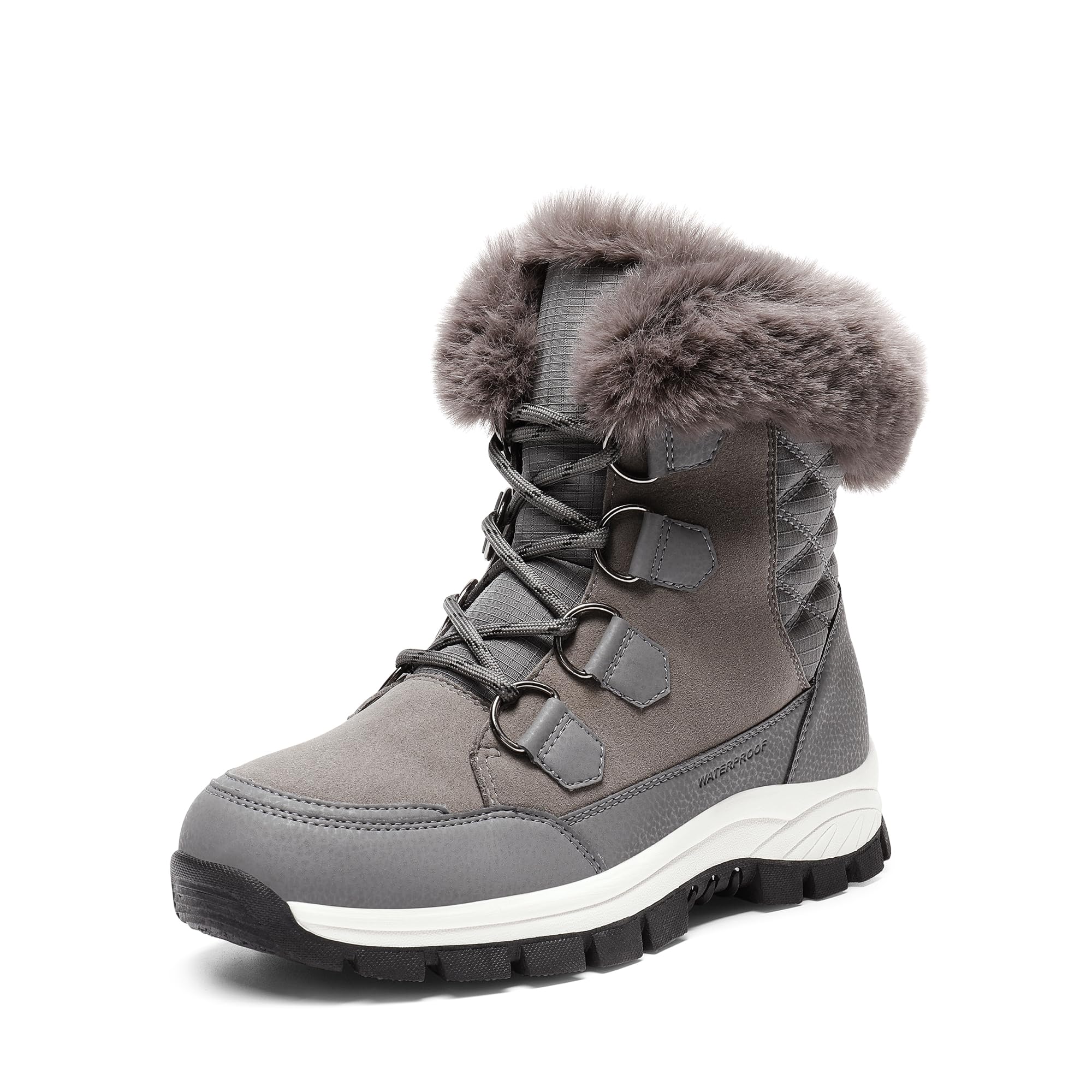 Photo 1 of DREAM PAIRS Waterproof Snow Boots for Women, Faux Fur Cozy Warm Insulated Winter Boots Lace Up Mid-Calf Outdoor Shoes for Walking Hiking Hespera,Size 5.5,Dark Grey,SDSB2305W