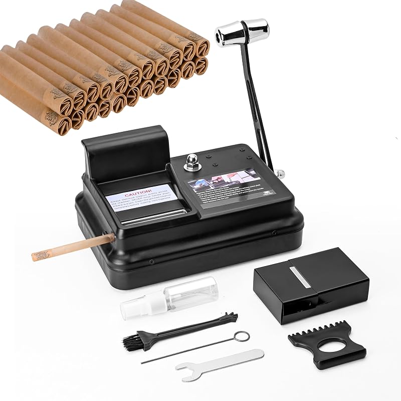 Machine à rouler les cigarettes + étui à cigarettes + 20 tubes filtrants non blanchis - injecteur de tabac manuel pour tubes de 8 mm de diamètre, complet avec accessoires roulants