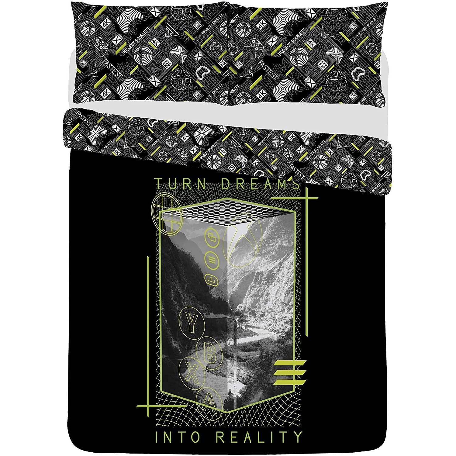 Character Linens Microsoft Xbox Reality Design Duvet Cover & Pillowcase Set - Single Or Double (Double), Black