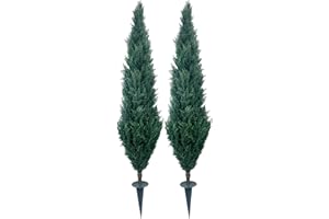 ARTIFICIAL TREE WAREHOUSE Artificial 5' Cedar Cypress 5 Foot Spruce Evergreen Tree Bush Plant Two UV Rated Indoor Outdoor with Spikes. Push Them into The Gound or into a Pot. The Branches can be Bent Down for a Wider Look.