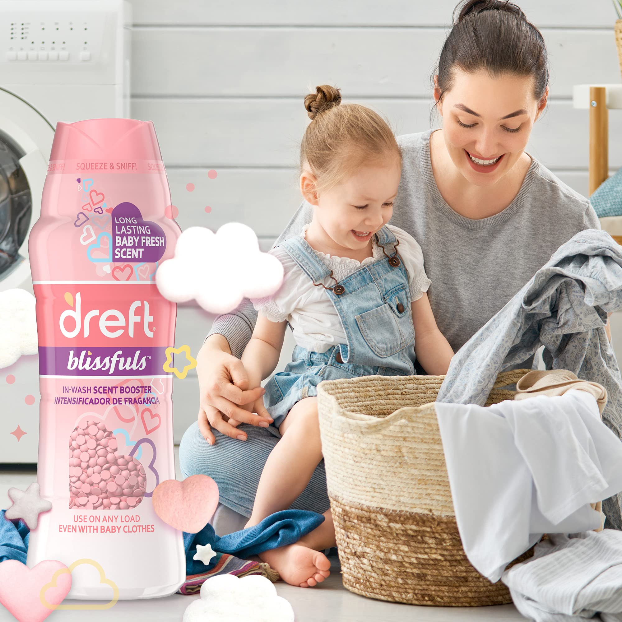 Bundle of Dreft Stage 1: Newborn Hypoallergenic Baby Laundry Detergent Liquid Soap, 46 Fl Oz, (Pack of 2) + Dreft Blissfuls In-Wash Scent Booster Beads, Baby Fresh, 13.4 oz