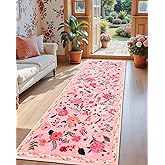 Macgace Pink Floral Runner Rug, 2x6 Flowers Printed Washable Rugs with Non Slip Backing for Girls Bedroom Kitchen Hallway, Cute Carpet Runners Home Aesthetic Decor