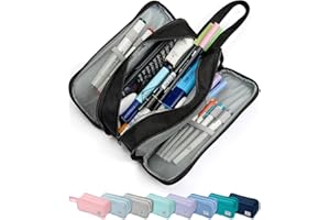 SPACEMATE Pencil Case Pouch Box Bag School Supplies Girls Boys Kids, Cute Preppy Stuff Big Capacity Aesthetic Pen Organizer, Back to College Stationary, Black, Extra Large Style, 2300ml