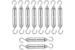 LISHINE 10 Pack M6 Hook & Hook Turnbuckle, Stainless Steel Adjust Turnbuckle, Light Duty Wire Rope Tension, Turnbuckle for Sun Shade Sail, Silver