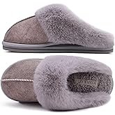 KuaiLu Womens Cozy Memory Foam Slippers Ladies Fuzzy Faux Fur Lined Warm Arch Support House Shoes Slip on Comfy Winter Scuff Indoor Outdoor Rubber Hard Sole