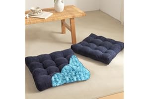 YZ HOME 2 Pack of Floor Pillow for Adults, Meditation Cushion for Floor Seating, Square Floor Cushions with Shredded Blue Memory Foam Filling for Yoga, Classroom, Outdoor - Navy, 20x20x4 Inches