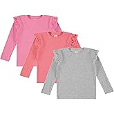 Cudlie 3-Pack Toddler Girls Ribbed Ruffle Tops – Stylish Long Sleeve Shirts for Kids –All-Day Comfort (12M-4T)