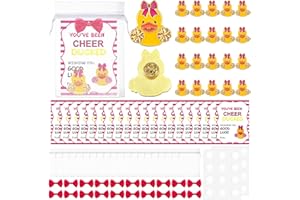 Hoteam 80 Pcs Cheer Team Gifts Bulk Cheerleader Duck Pins Brooches You've Been Cheer Ducked Cards with Bow and Organza Bags