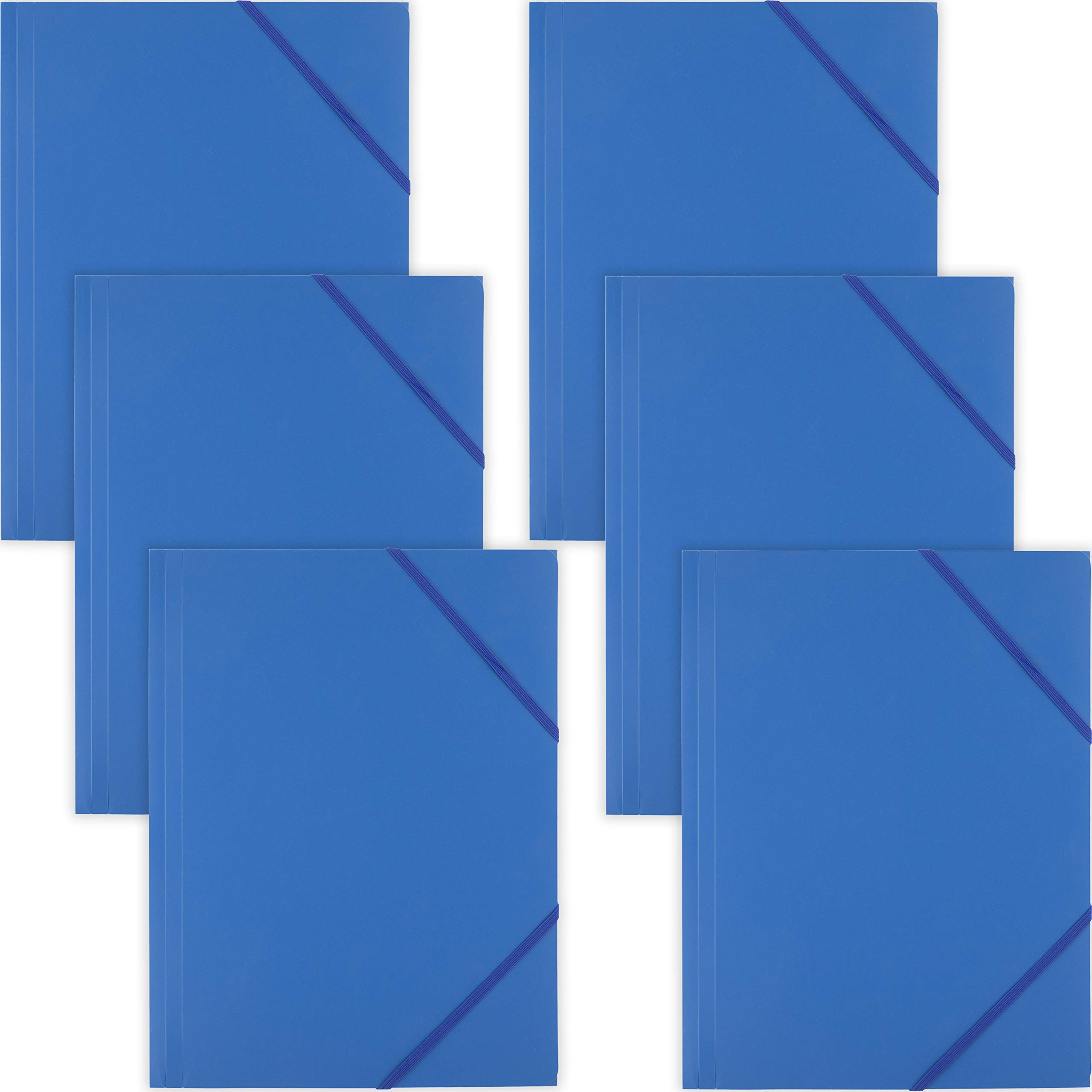 D.RECT | Elasticated Folder | Folders for Paperwork | Folders with Elastic Band | Document Organiser | Folder for School Office Home | Pack of 6 Pieces | 3 Flaps | Size: A4 | PP | Polypropylene Blue