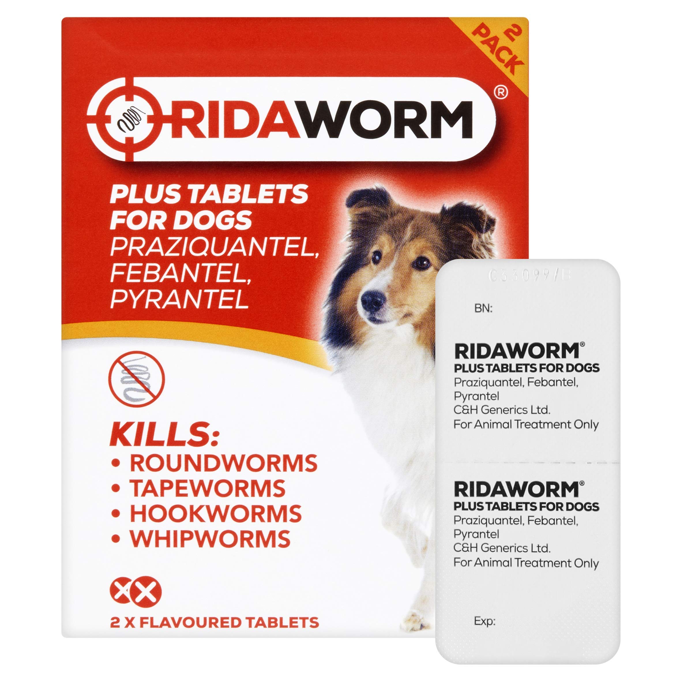 RidaWORM Dog Tablets, One Size, Pack of 2