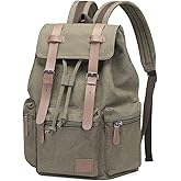 DTGN Vintage Canvas Backpack for Men & Women, Durable Casual Daypack with Leather Accent, Fits for College, Work, Travel, & Outdoor, Green