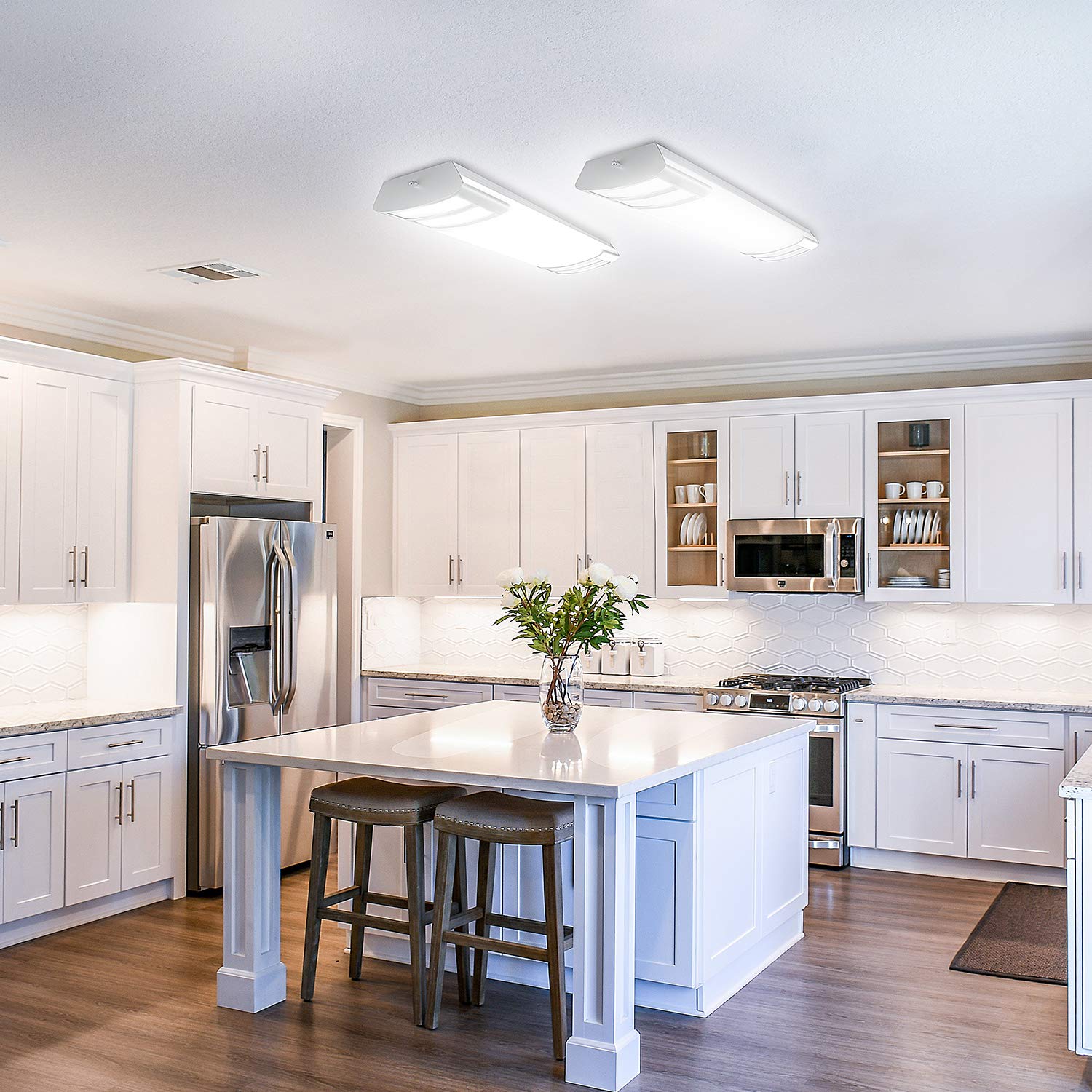 2FT LED Light Fixture 20W, 2200lm, 4000K Neutral White, 2 Foot LED Linear Flush Mount LED Kitchen Lights Fixtures Ceiling for Closet, Craft Room, Laundry, Fluorescent Tube Replacement, 2 Pack