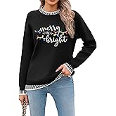 ELDPS Christmas Sweaters for Women: Merry and Bright Sweatshirt Merry Christmas Long Sleeve Pullover Tops
