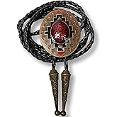 HIMONGOO Vintage Ruby West Totem Bolo Tie for Men Wedding Necklace Western Cowboy Necktie