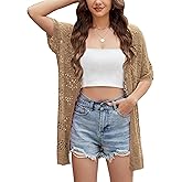 Yekaty Womens Lightweight Crochet Short Sleeve Cardigans Open Front Summer Sweaters Casual Boho Kimonos Cover Up