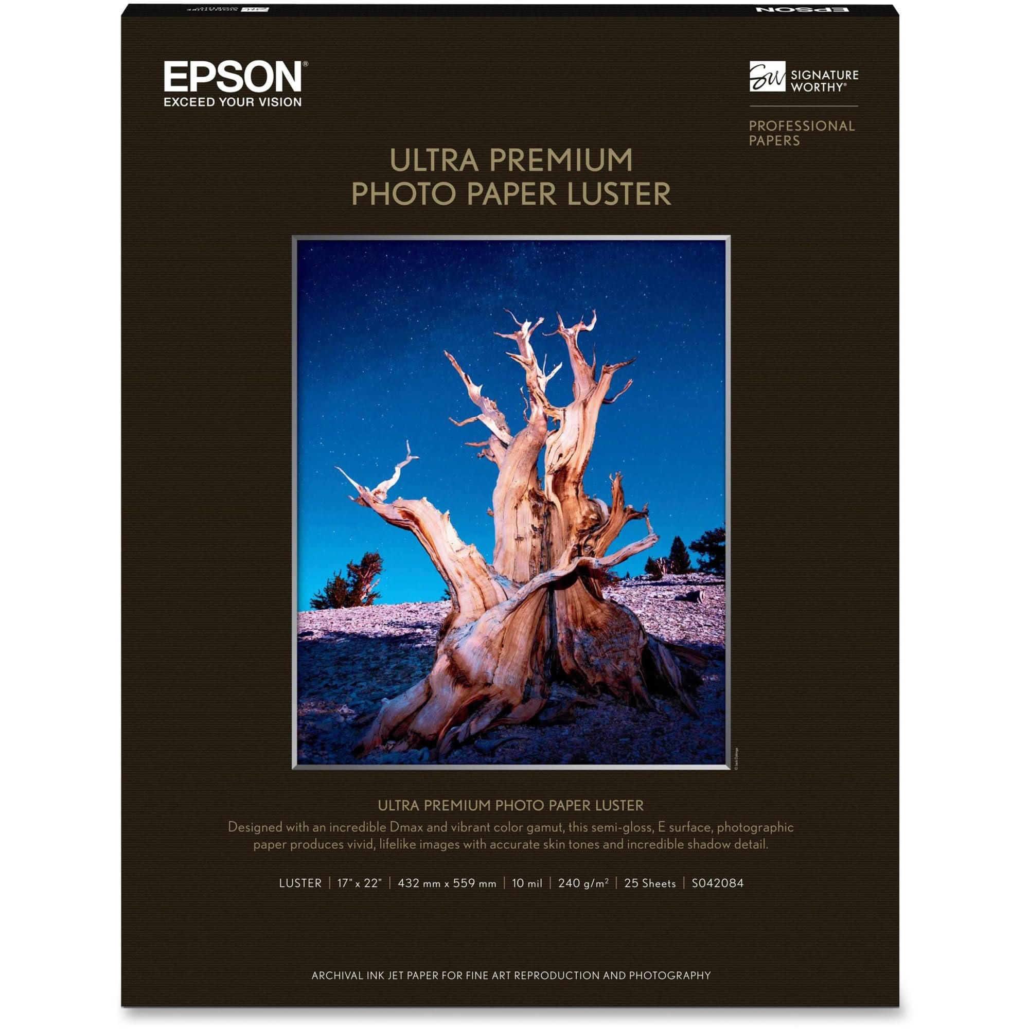 Epson Ultra Premium Photo Paper LUSTER (17×22 Inches, 25 Sheets) (S042084) , White
