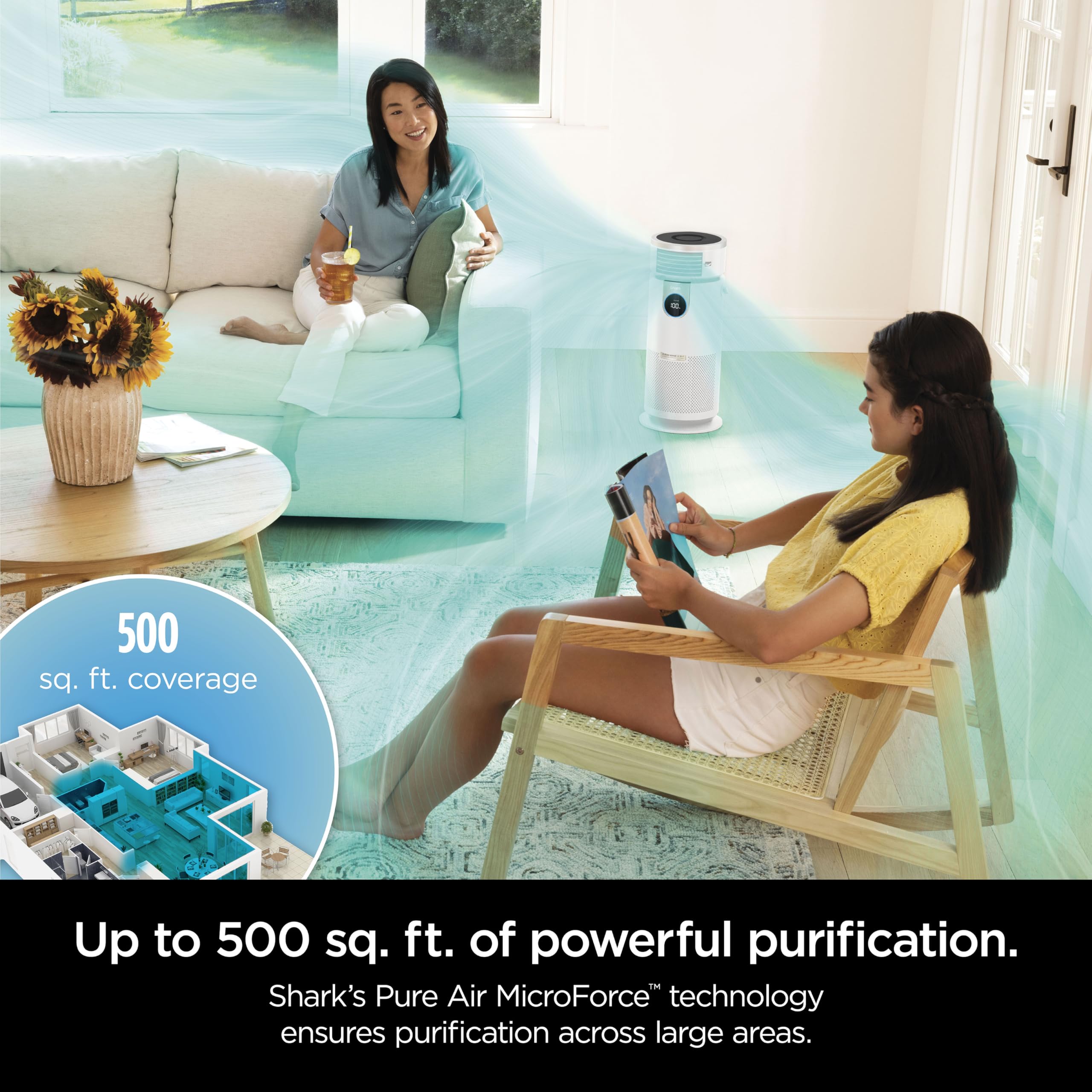 Shark 3-in-1 Clean Sense Air Purifier, Heater & Fan, HEPA Filter, 500 Sq Ft, Oscillating, Captures 99.98% of Particles for Clean Air, Dust, Smoke & Allergens, White, HC450