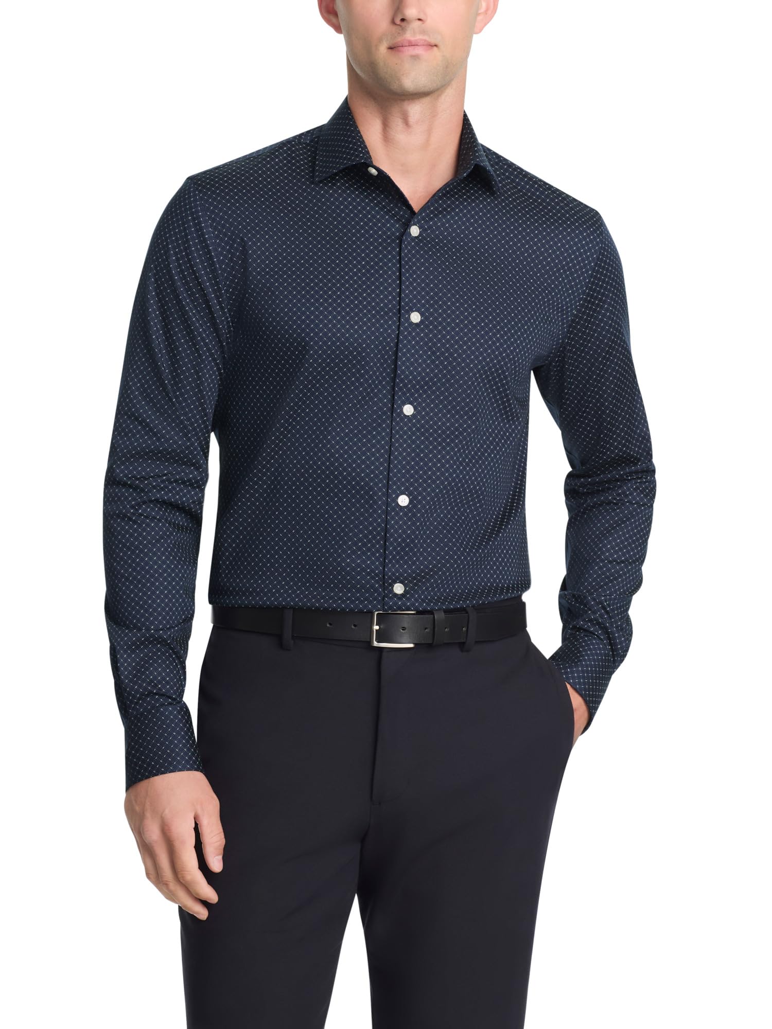 Tommy Hilfiger Men’s Dress Shirt Slim Fit Essentials Navy Multi
