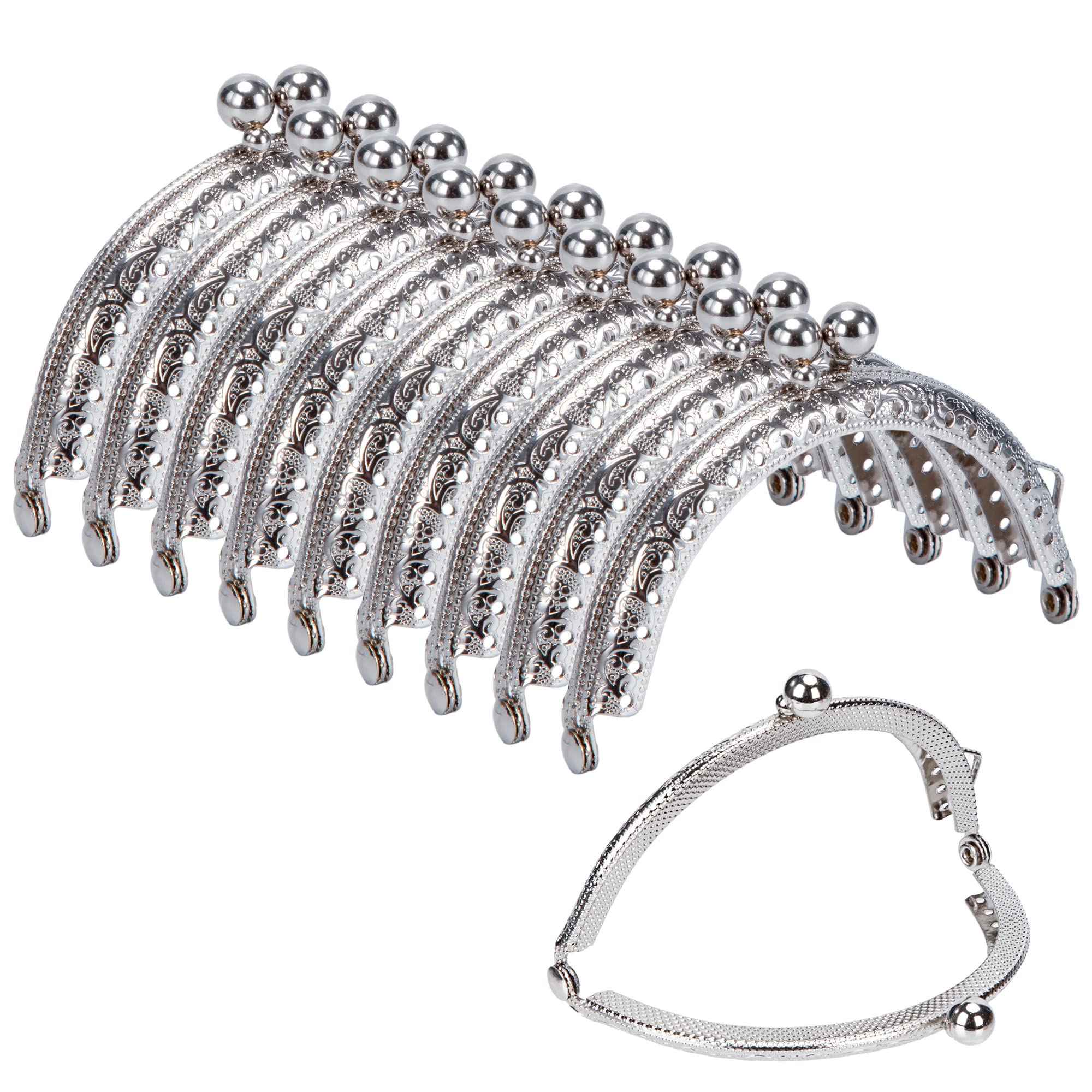 Kiss Clasp Lock Retro Metal Purse Frames Half Round Bead Embossed Coin Bag Frame for Purse Making DIY Sewing Craft Projects 10 Pieces (Silver)