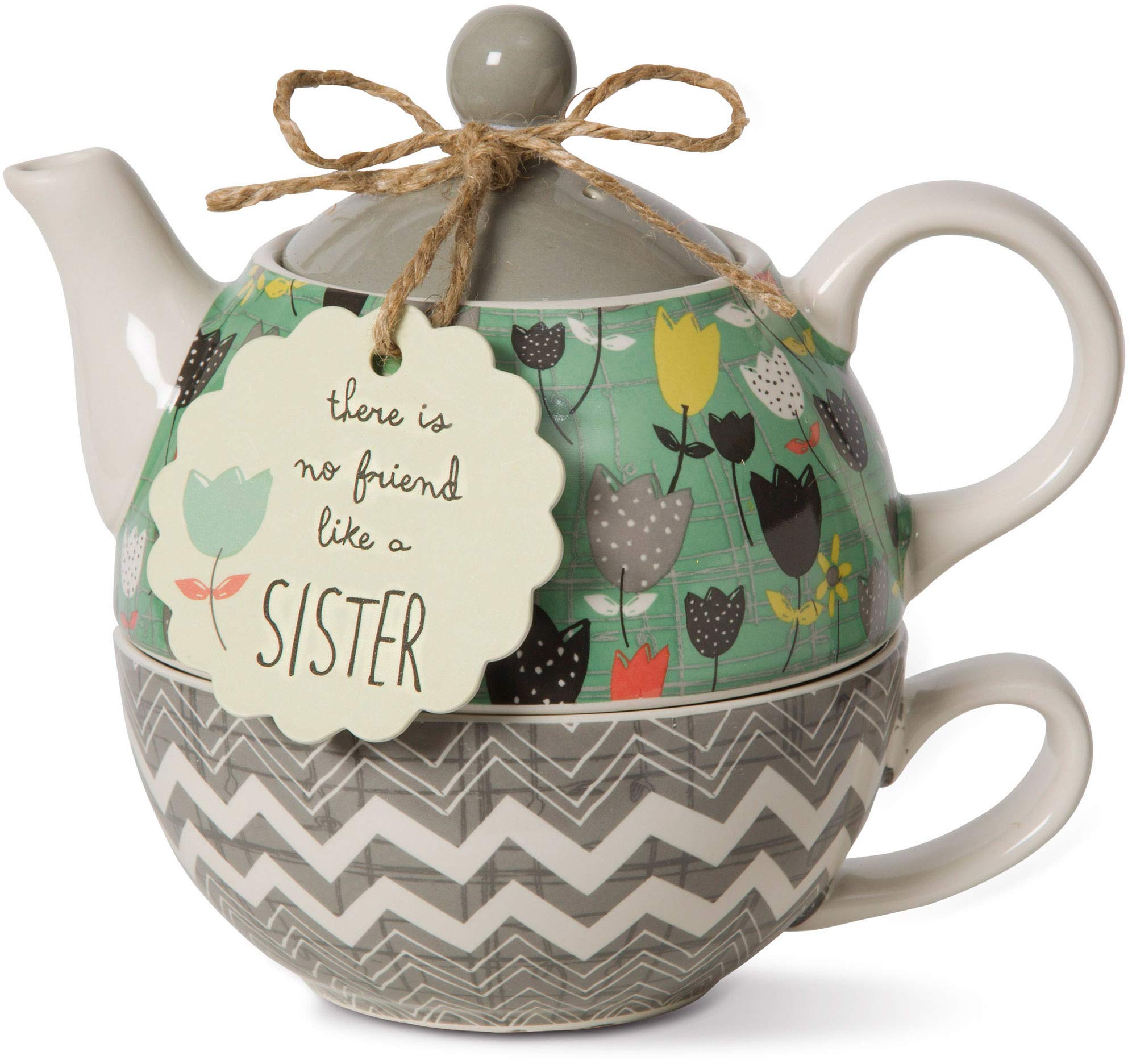 Pavilion Gift Company Bloom Sister Ceramic Tea for One, 15 oz, Multicolor